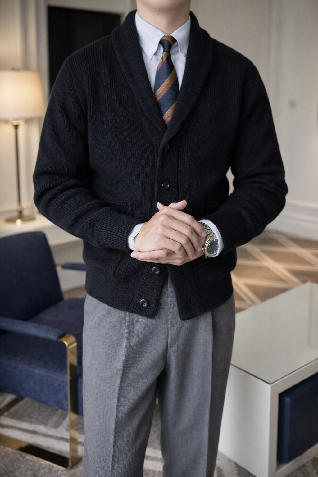 Men’s Old Money Cardigan Slim Fit – British Retro V-Neck Knitwear | Autumn Winter 2026