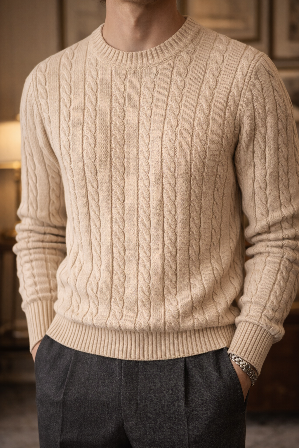 Men’s Cable-Knit Wool Sweater – Classic Old Money Knitwear