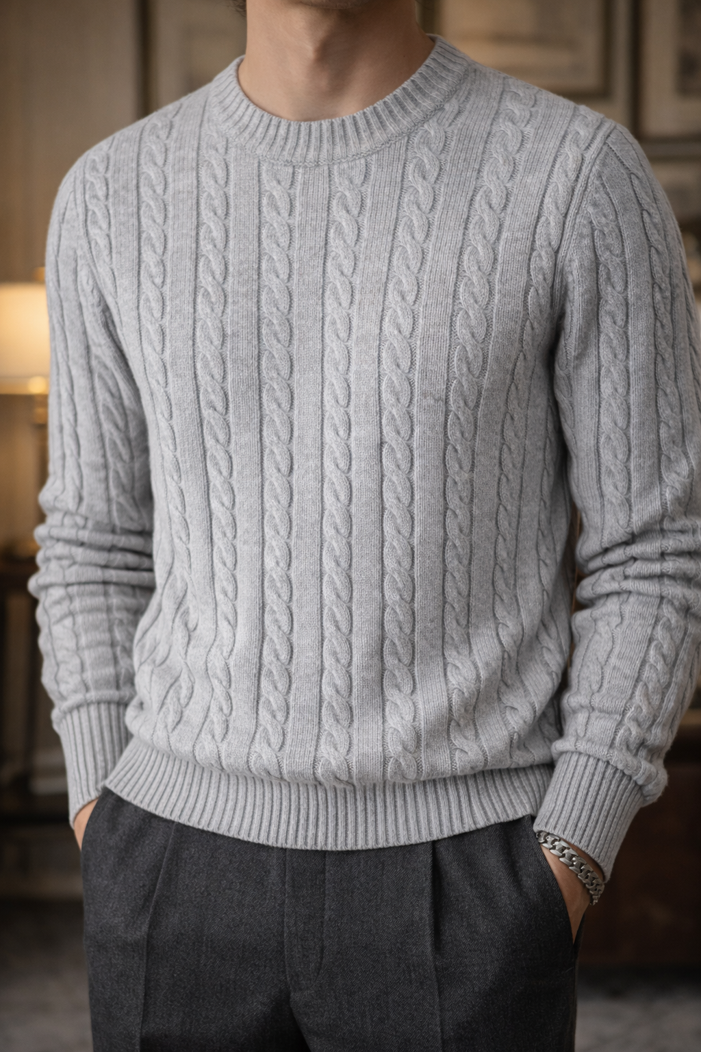 Men’s Cable-Knit Wool Sweater – Classic Old Money Knitwear