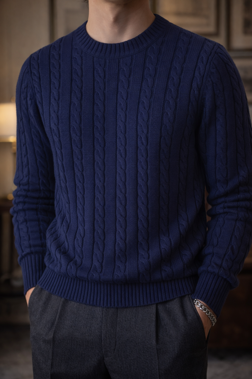 Men’s Cable-Knit Wool Sweater – Classic Old Money Knitwear
