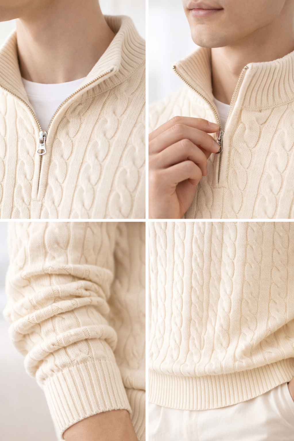 Men’s Half-Zip Cable-Knit Sweater, Autumn Pullover