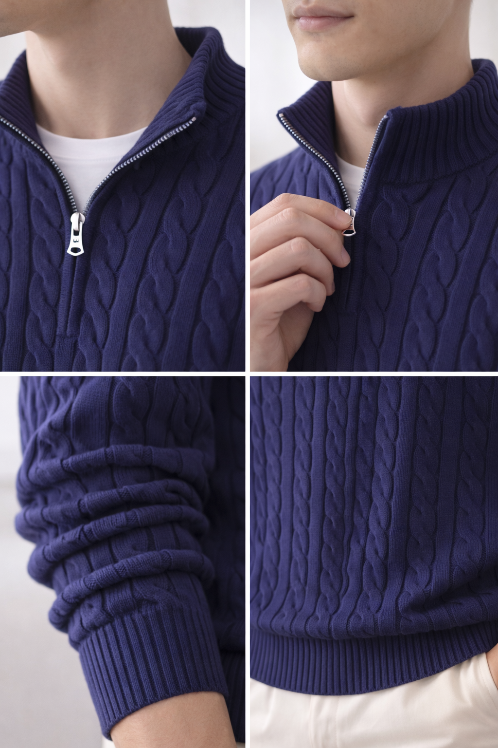 Men’s Half-Zip Cable-Knit Sweater, Autumn Pullover
