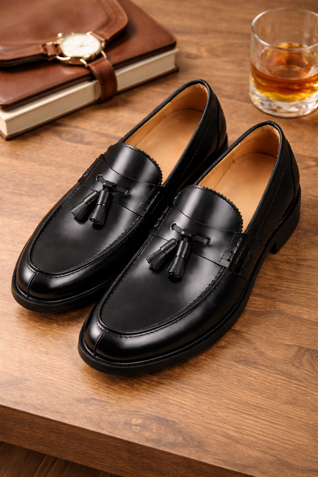 Men’s Elegant Leather Loafers in Genuine Calfskin – Classic Tassel Dress Shoes
