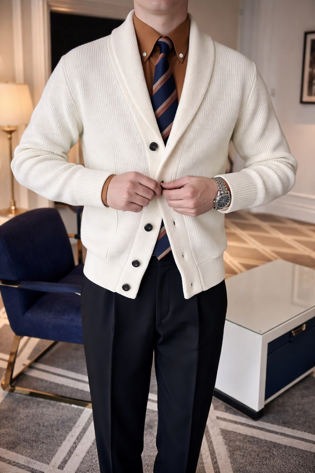 Men’s Old Money Cardigan Slim Fit – British Retro V-Neck Knitwear | Autumn Winter 2026