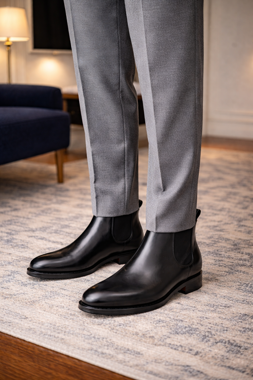 Men’s Classic Black Leather Chelsea Boots – Elegant Old Money Ankle Boots