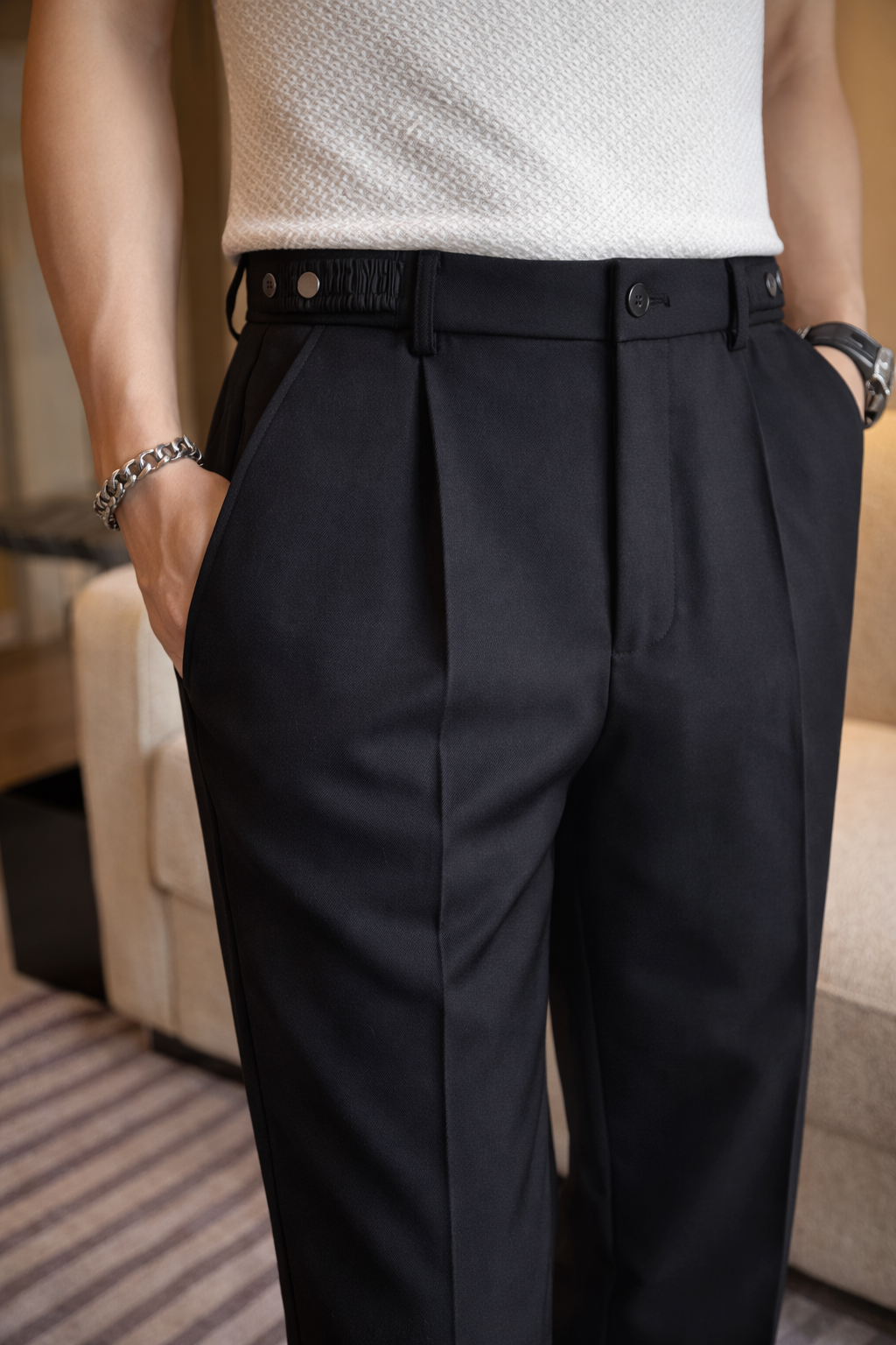 Men’s High-Waist Tailored Trousers – Old Money Pleated Dress Pants