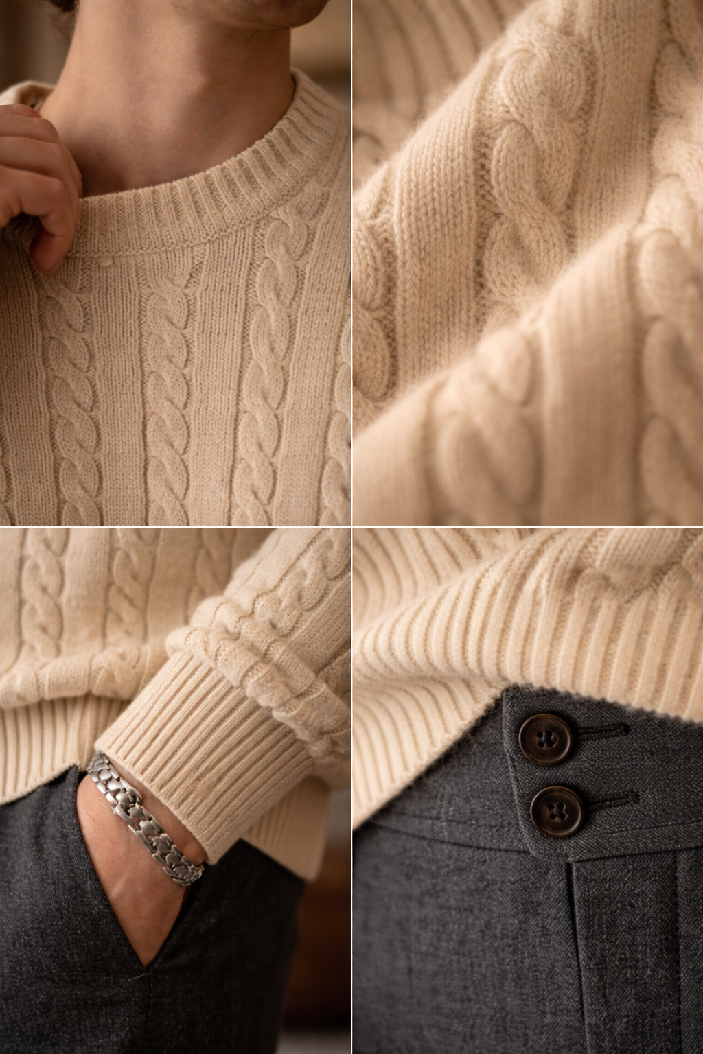 Men’s Cable-Knit Wool Sweater – Classic Old Money Knitwear