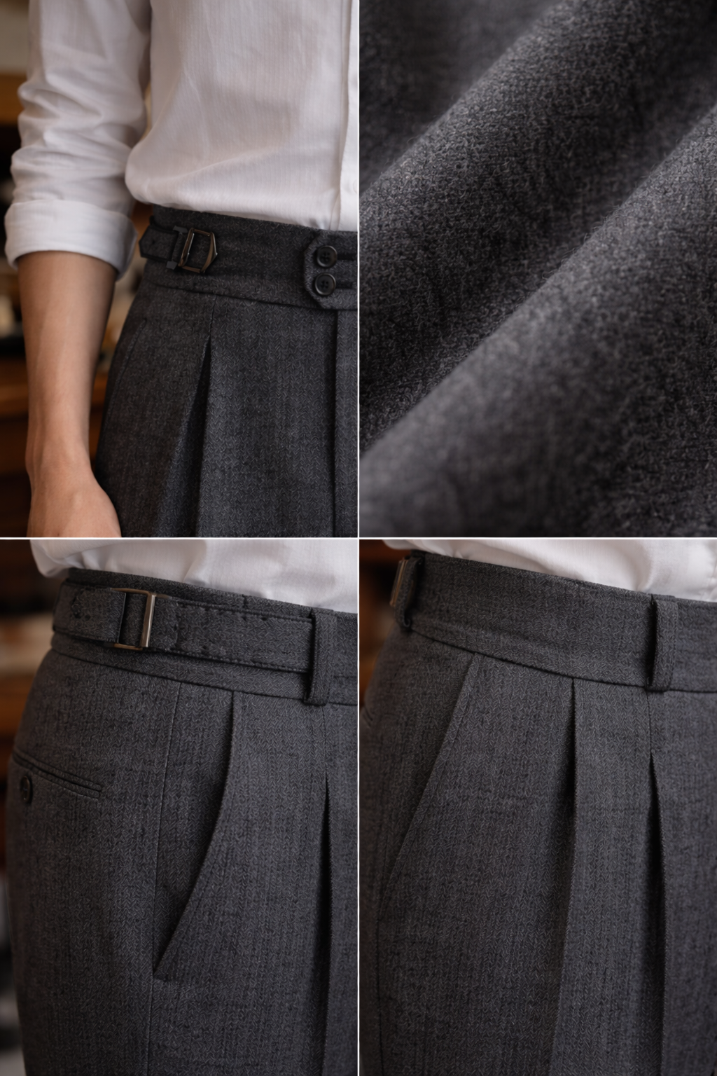 Men’s British Herringbone Wool Trousers – High-Waist Vintage Tailored Pants