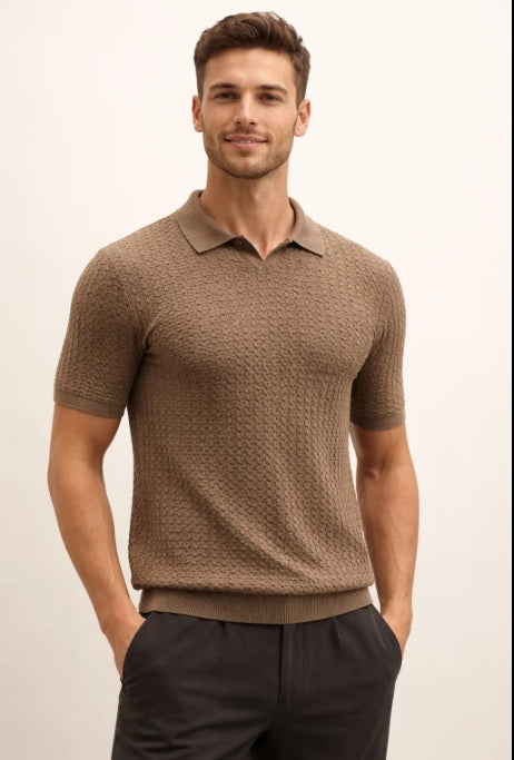 Short-Sleeve Knitted Polo Shirt – Slim Fit
